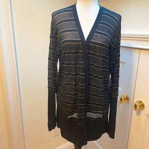 Lafayette 148 New York Black No-Button Gold Thread Cardigan Sweater - M